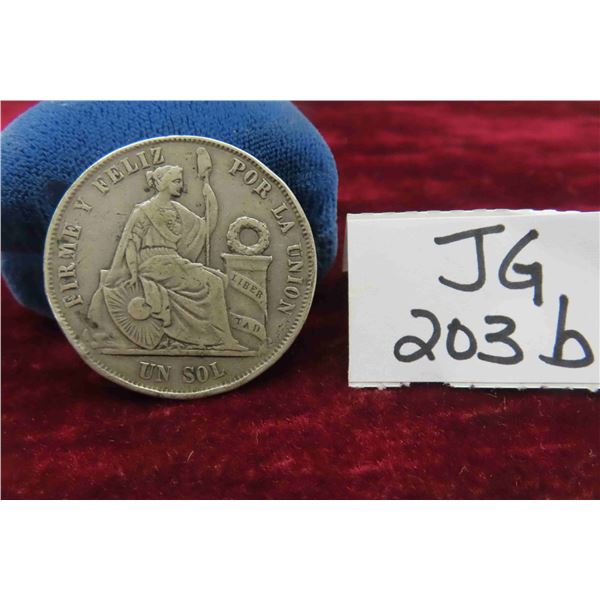 1867 Republic of Peru Un Sol Silver Coin