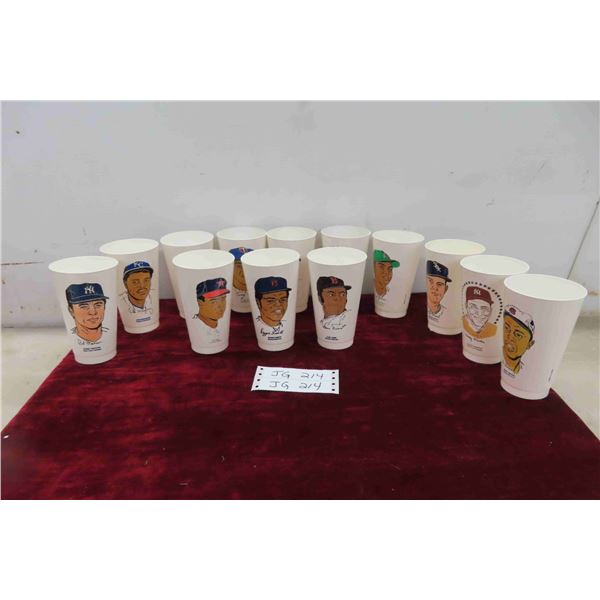 (13) Vintage 7- Eleven Baseball Players Cups - Mickey Mantle, Reggie Jackson, Pie Traynor and More