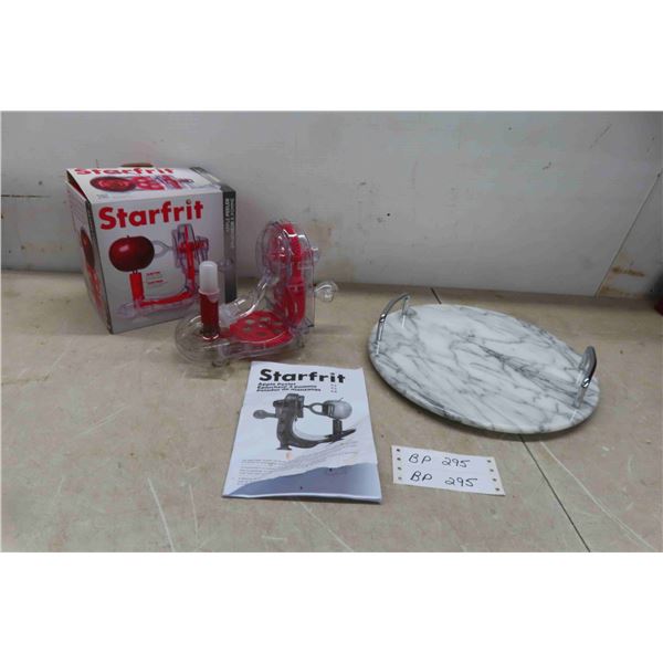 (1) Marble Serving Dish , (1) Starfrit Apple Peeler