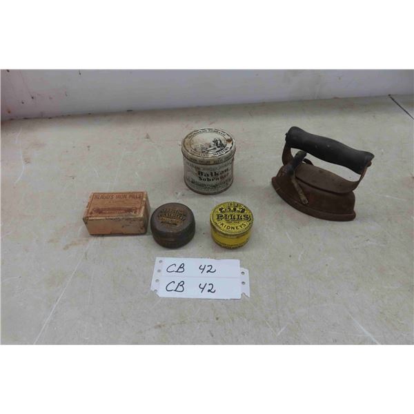 Vintage; Travel Iron, Drugstore Items, Gin Pills, 