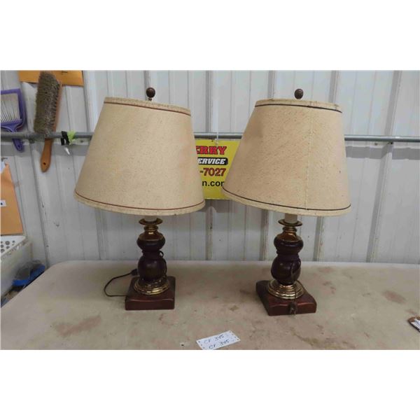 2 Table Lamps with Wood and Brass Accents & Shade 26" High