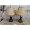 Image 1 : 2 Table Lamps with Wood and Brass Accents & Shade 26" High