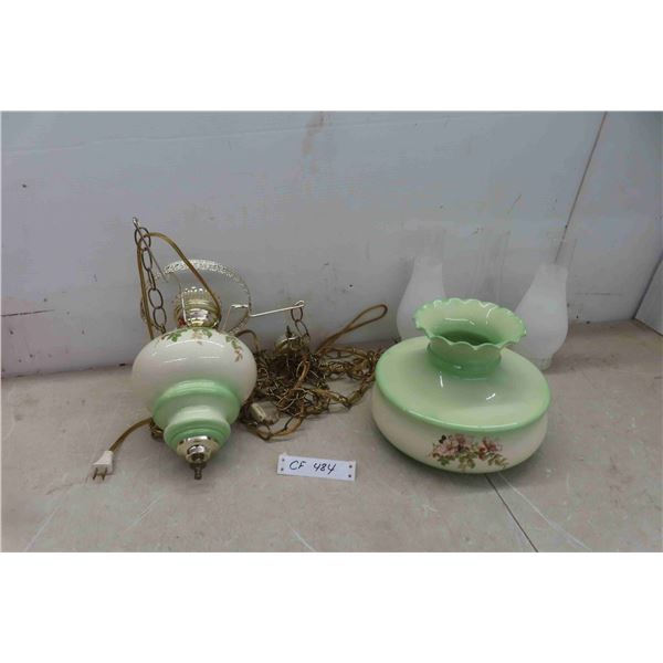 Hurricane Style Hanging Lamp with 2 Extra Chimneys