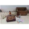 (12) Vintage Glass Bottles, Scona Wood Crate, Cream 