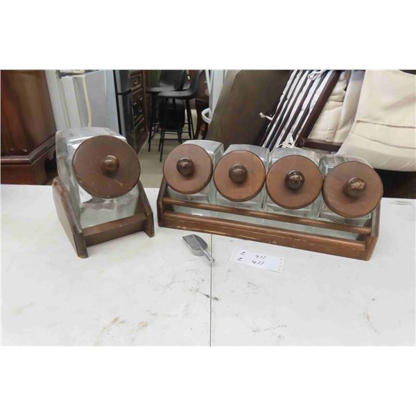 Glass Canister Set in Wood Base