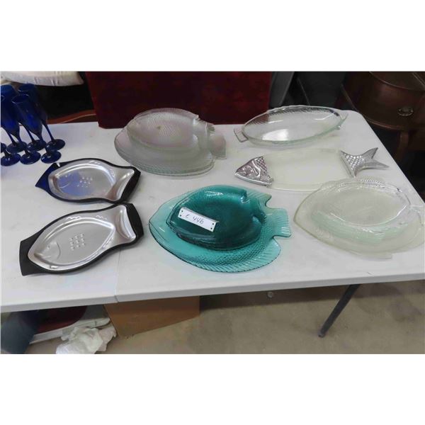30 Pcs. Glass Fish Dinner Plates, Serving Bowls