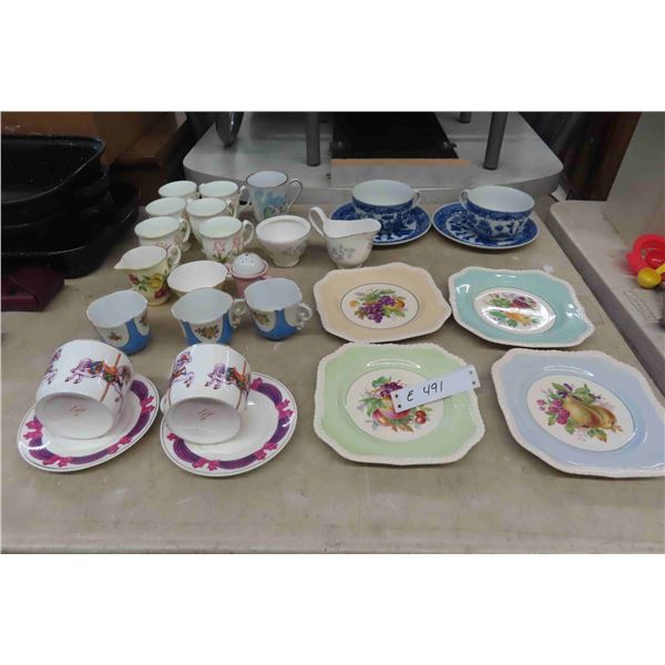 China Cups, Saucers, Side plates, Creamer, Sugar Bowl + 