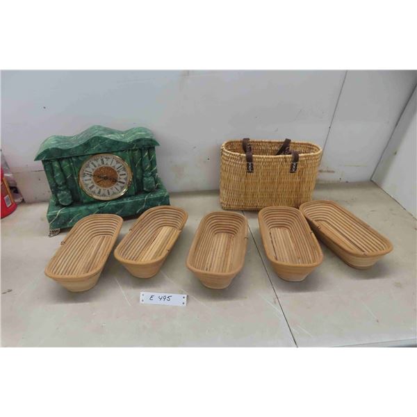 Mantel Clock, Wicker Baskets