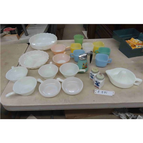 Fireking, Milk Glass Salt & Pepper Shakers, Sun Kissed Juicer