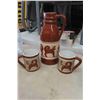 Image 2 : Pitcher with 2 Matching Cups, Vintage Stoneware Crocks +
