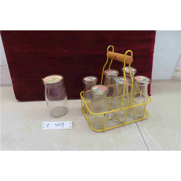Bottle Carrier with 6 Milk Bottle & Cardboard Lids 