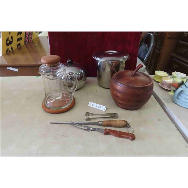 Penguin Ice Bucket, Chromeware Bucket with Lid, Pitcher & Wood Ice Bucket