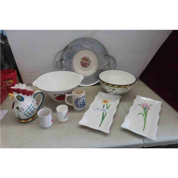 Decorative Large Serving Bowls, Platters, Pitcher + More 