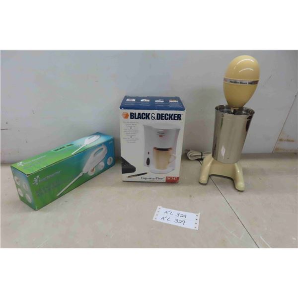 Vintage Hamilton Beach Drink Mixer, Black and Decker One Cup Coffee Maker, New Electric Carving Knif