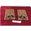 Image 1 : Hand Carved Rhinoceros Hardwood Bookends Mid 20 