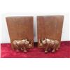 Image 2 : Hand Carved Rhinoceros Hardwood Bookends Mid 20 