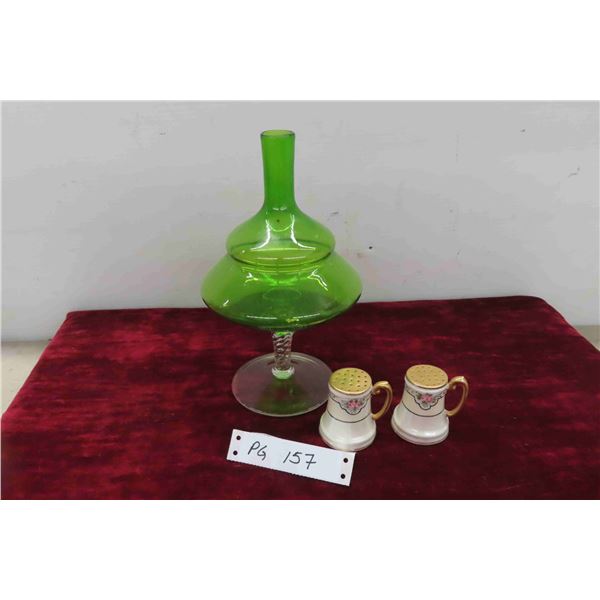 Mid Century Italian Empoli Green Glass Pedestal Christmas 