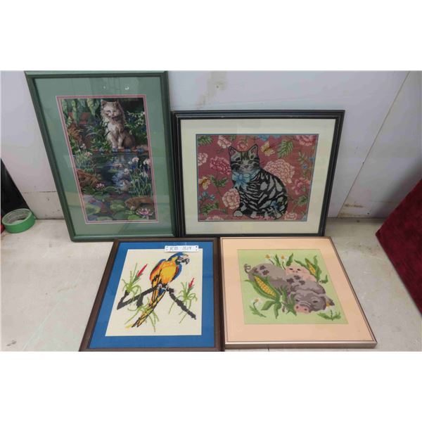 4 Framed Petit Point Pictures