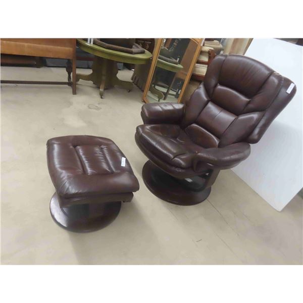 Leather-Leather Style Swivel Chair with Ottoman 