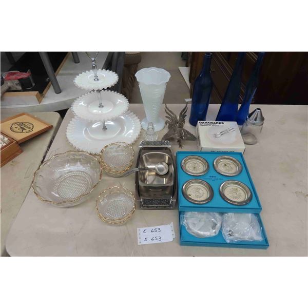 3 Tier Dainty Tray, Vase, Serving Bowl with Matching Fruit 