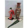 Image 1 : Japanese Style Vase 24" with Fabric Bull Rushes, Japan Fruit Growers Figure 19" High