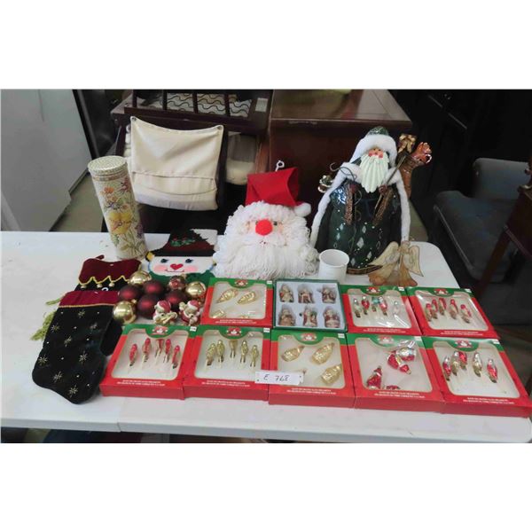 Christmas Ornaments, Stockings, Hanging Santa, Metal Father Christmas