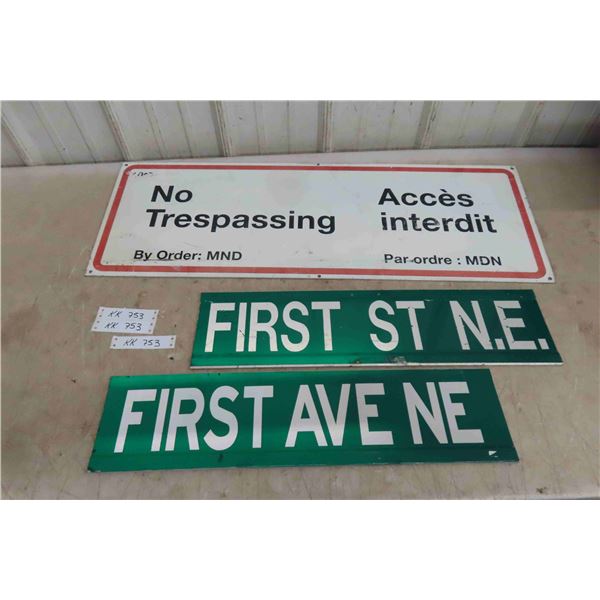 3 Metal Signs: 2 Street Signs 24x65 + No Trespassing 35x12 1/2