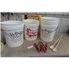 Image 1 : 4 Plastic Wine / Beer Making 5 Gallon Pails, Stirring Spoons + 