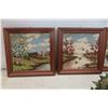 Image 2 : 4 Framed Petit Point Pictures 9.5" x10", Vases, Table Lamp, Silk Flowers 