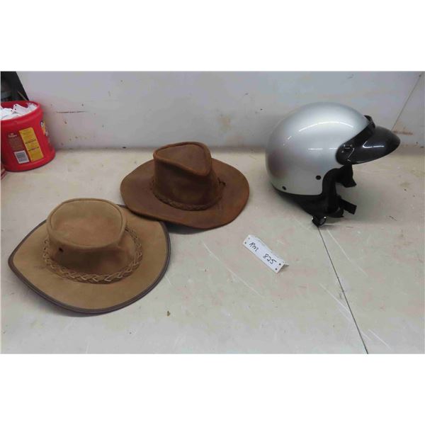 2 Leather Outback Australian Hats + Helmet Size Medium