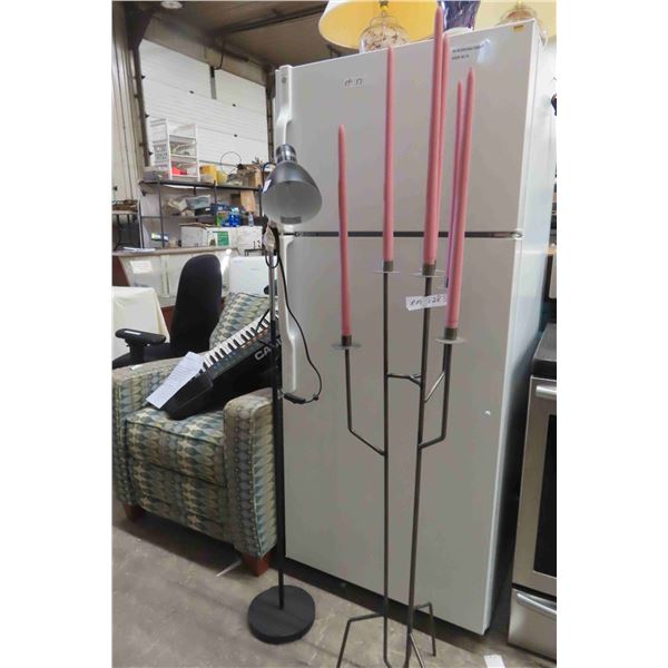 Floor Lamp 54" High with Flexible Lamp, Metal Stand with 6 Wood Carved Candles