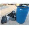 Image 1 : 45 Gallon Poly Barrel with Quanity of Plastic Plant Pots 