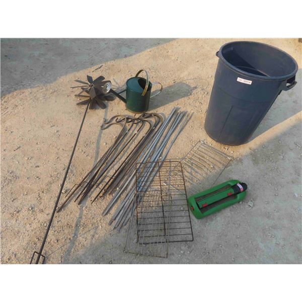 Poly Garbage Bin with Sprinkler, Shephard Hook, 