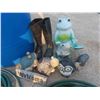 Image 4 : 45 Gallon Poly Barrel with 2 Garden Hoses & 7 Garden Ornaments