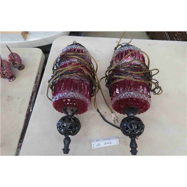 2 Hanging Glass Lamps Approx 21" 