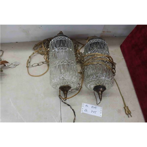 2 Glass Hanging Lamps, Fixture Height 18"