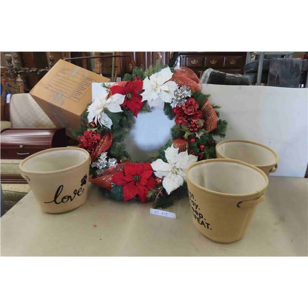 Christmas Wreath 27" Diameter + 3 Baskets With Slogans
