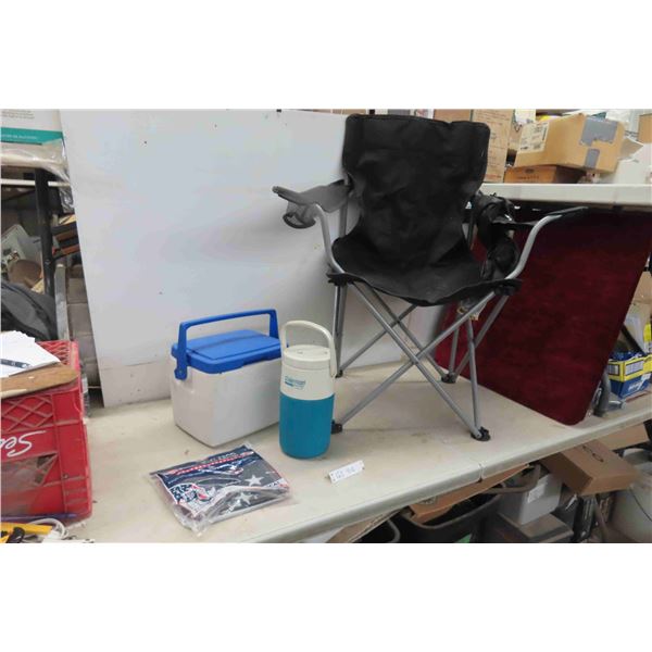 Camping Chair, Coleman 6 Pack Cooler & New 3'x 5'  USA Flag