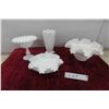 Image 1 : 4pcs Milk Glass, Fenton Style Vase, Footed Candy Bowl & More
