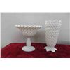 Image 2 : 4pcs Milk Glass, Fenton Style Vase, Footed Candy Bowl & More