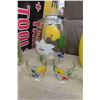 Image 2 : Hand Painted Cookie Jar, Creamer, Sugar Bowl, Amber Coloured Oval Pitcher, 4 Hi-Ball Glasses, Plasti