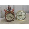 Image 2 : Candle Sticks, Vintage Alarm Clocks, Ceramic Tik-Tac-Toe on a Flowered Board +