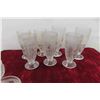 Image 2 : 19 Pieces Iris and Herringbone Glassware: Pitchers, Vases, Glasses, 1 Pitcher has Crack on Top