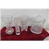 Image 2 : Crystal : Vases, Pitchers, Gravy Boat, Creamer, Sugar Bowl, Covered Candy 