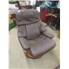 Image 2 : Leather/Leather Style Reclining Chair with Ottoman, Was Used for Less Then 1 Year. 