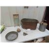 Image 1 : Copper Boiler, Gas Can, Washboard, Duck Billed Cloth Pin, Well Pulley &