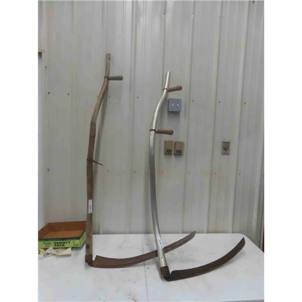 2 Scythe (1) Wood Handled, (1) Aluminum Handled 