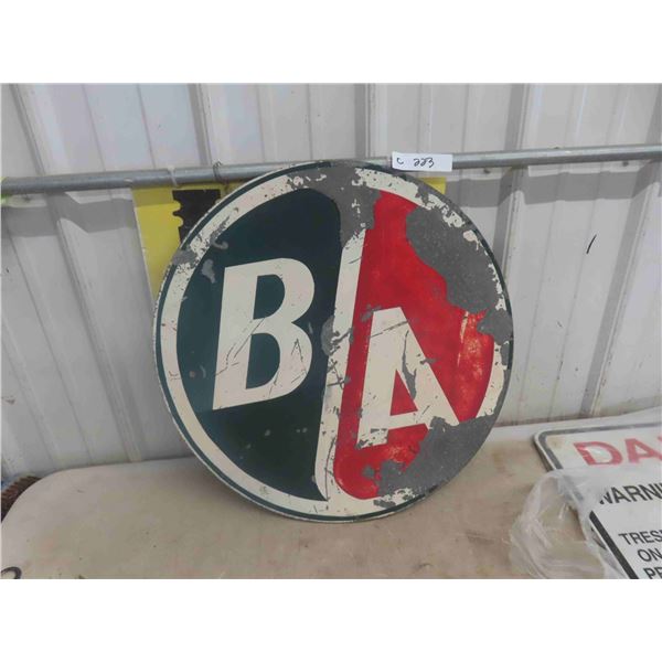 Vintage BA Round Oil Company Metal Sign 