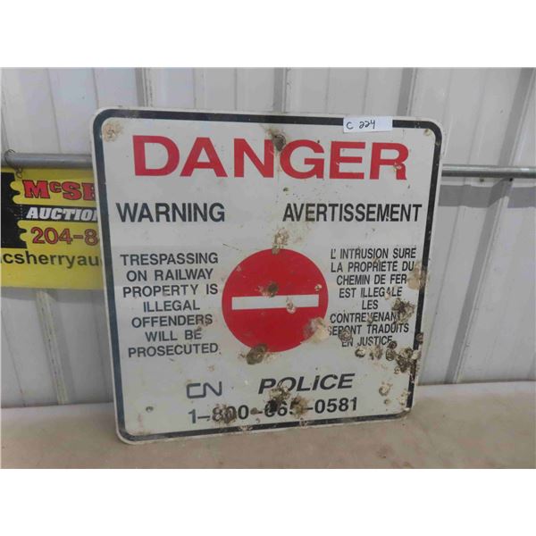 Railway CN Police Danger! Warning Sign 24'' x 24'' 