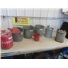 Image 1 : 2 Galvanized Pails, 4 Gas Cans, Oil Jug \